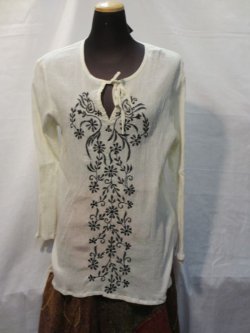 画像2: フラワー刺繍エスニックシャツエスニック衣料