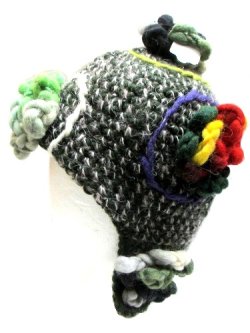 画像1: エスニック帽子耳当てフェルトウール手編みエスニック衣料雑貨