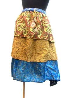 画像1: エスニックスカートシルクスカート３段重ねエスニック衣料