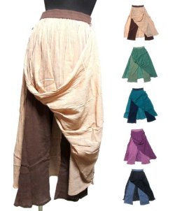画像1: シワ加工エスニックパンツ ２枚重ねスカート風パンツ エスニック衣料
