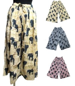 画像1: ゾウさん柄エスニックガウチョパンツ ワイドパンツエスニック衣料 エスニックアジアンファッション