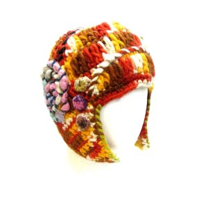 画像1: エスニック帽子耳当てフェルトウール手編みグルグルデザインエスニック衣料雑貨 (1)