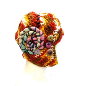 画像2: エスニック帽子耳当てフェルトウール手編みグルグルデザインエスニック衣料雑貨 (2)
